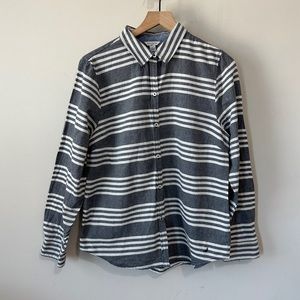 Nautica Gray & White Striped Button Down Shirt Size L